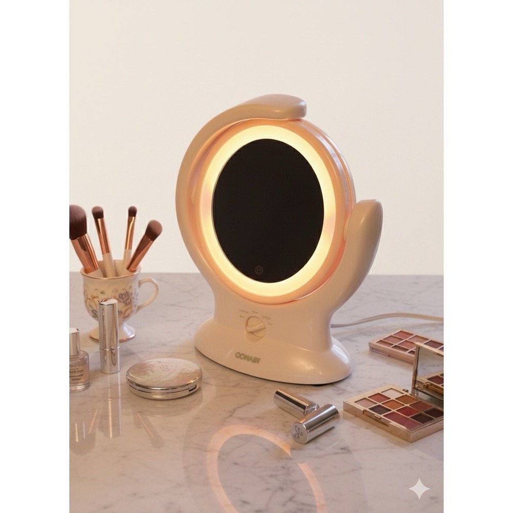 Conair Reflections LED Lighted Vanity Mirror Double Sided Rotating Cream BE18LC‎